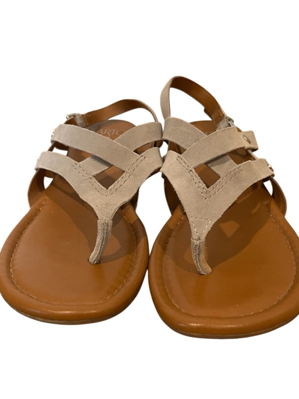 Franco Sarto Beige Suede leather Thong Sandals with Tan Footbed size 8.5